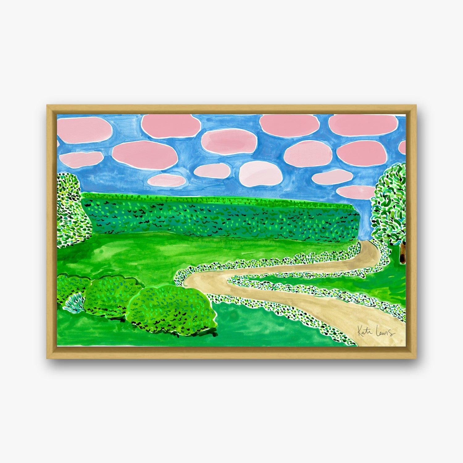 Pink Clouds Over the Moor in a gold gallery float frame