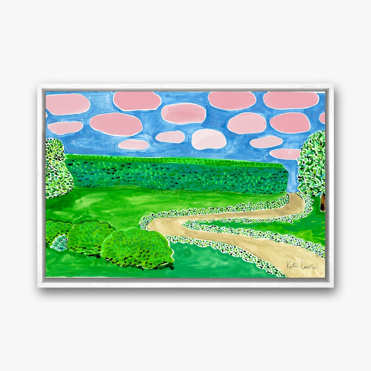 Pink Clouds Over the Moor in a white gallery float frame