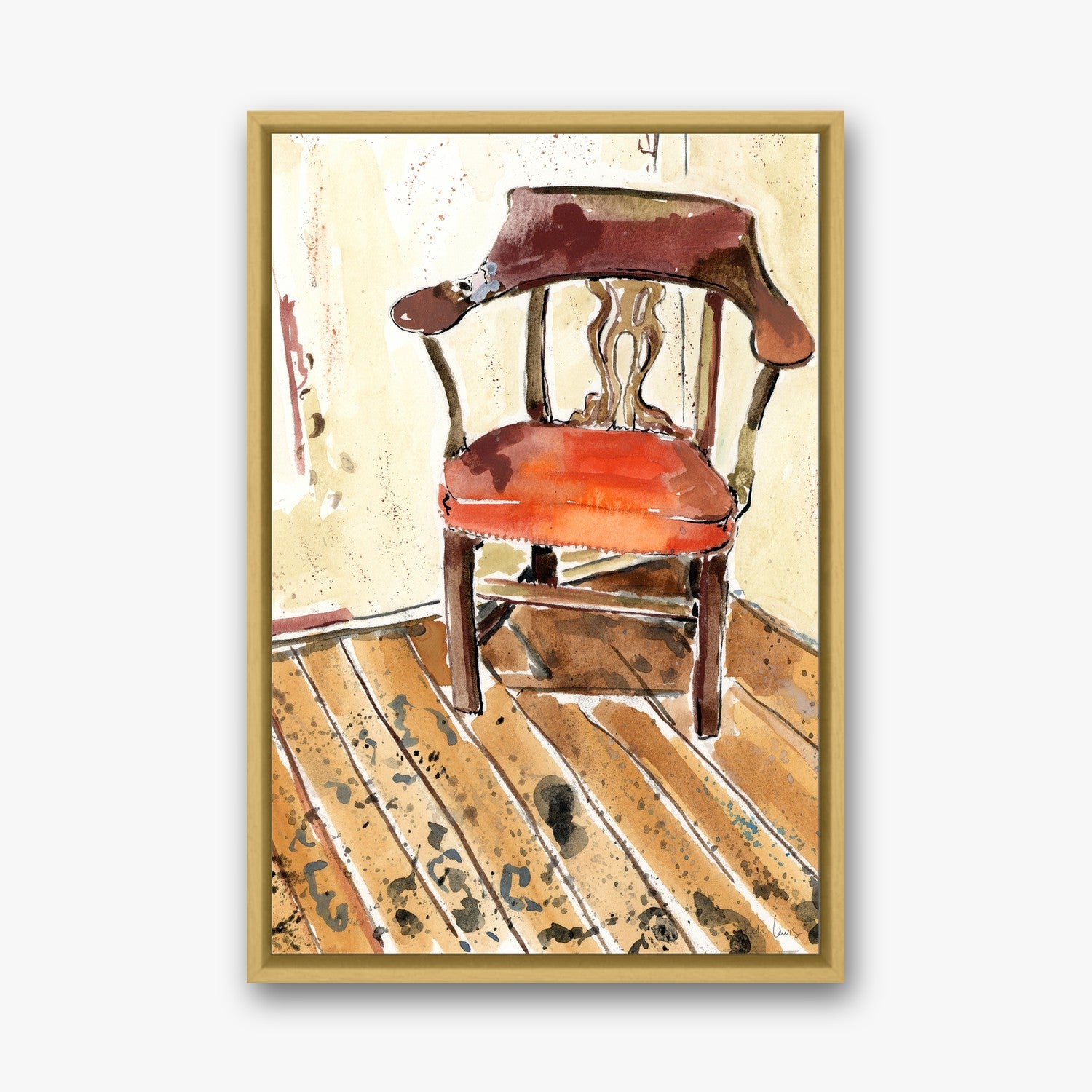 Pollock and Krasner's Studio Chair in a gold gallery float frame