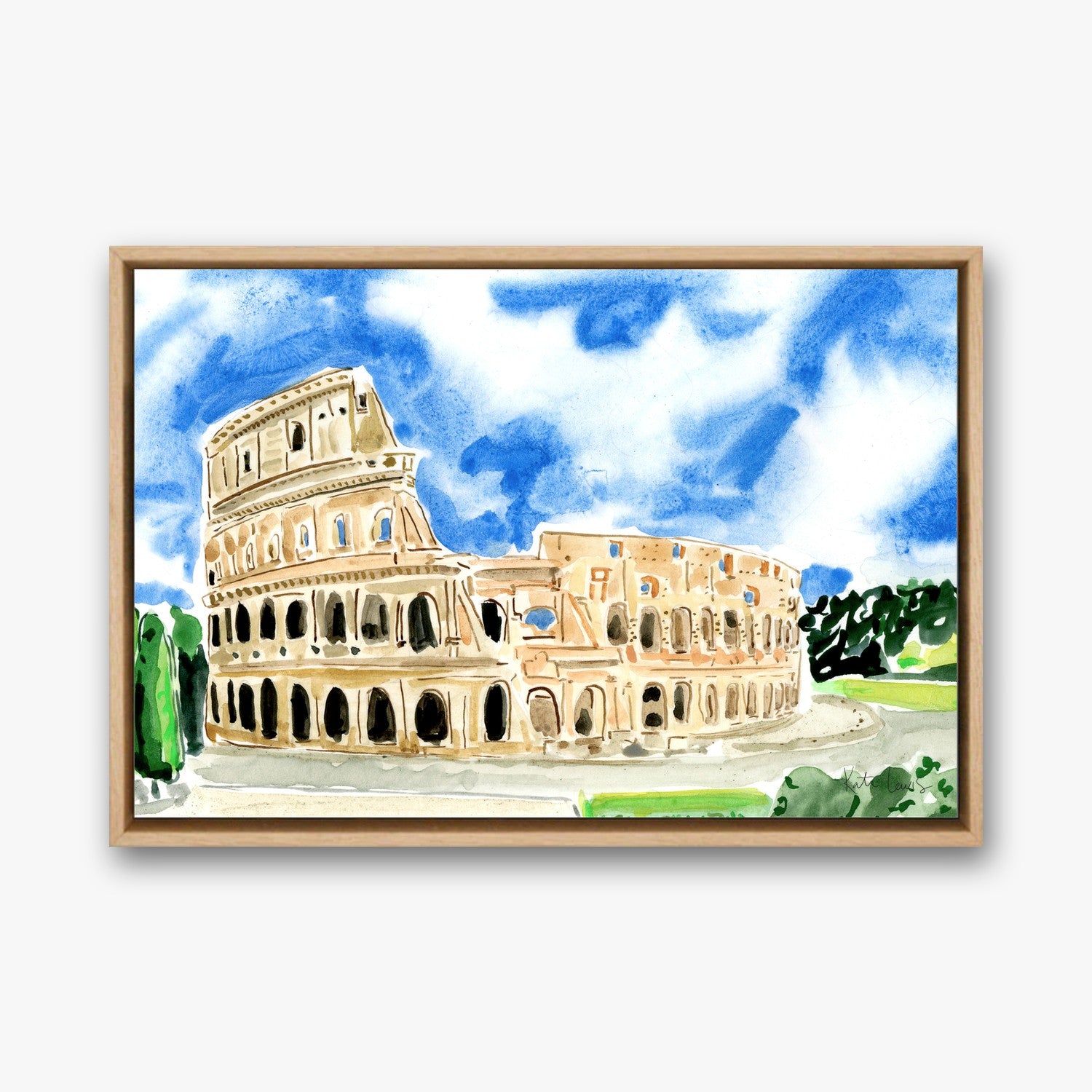 Rome Coliseum by Kate Lewis in a natural oak frame