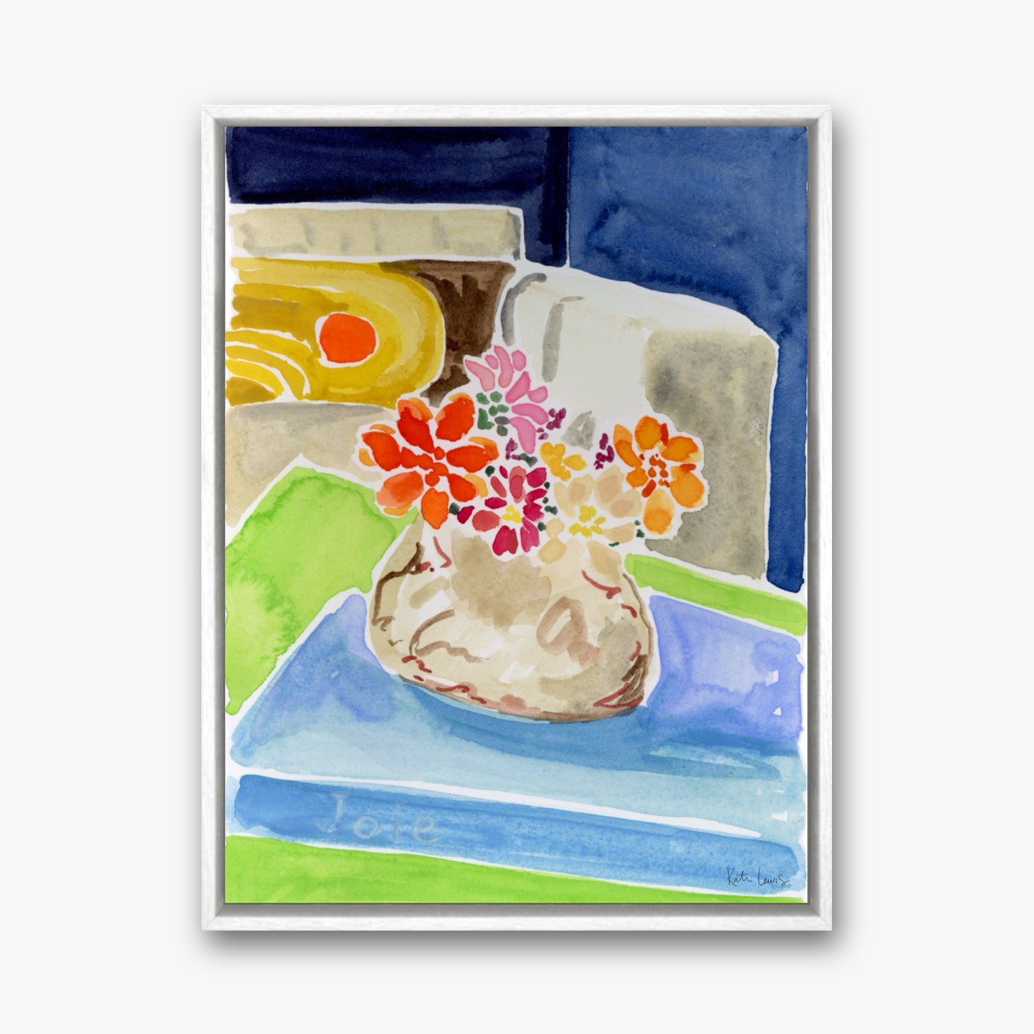 Still Life with Flowers in a white gallery float frame