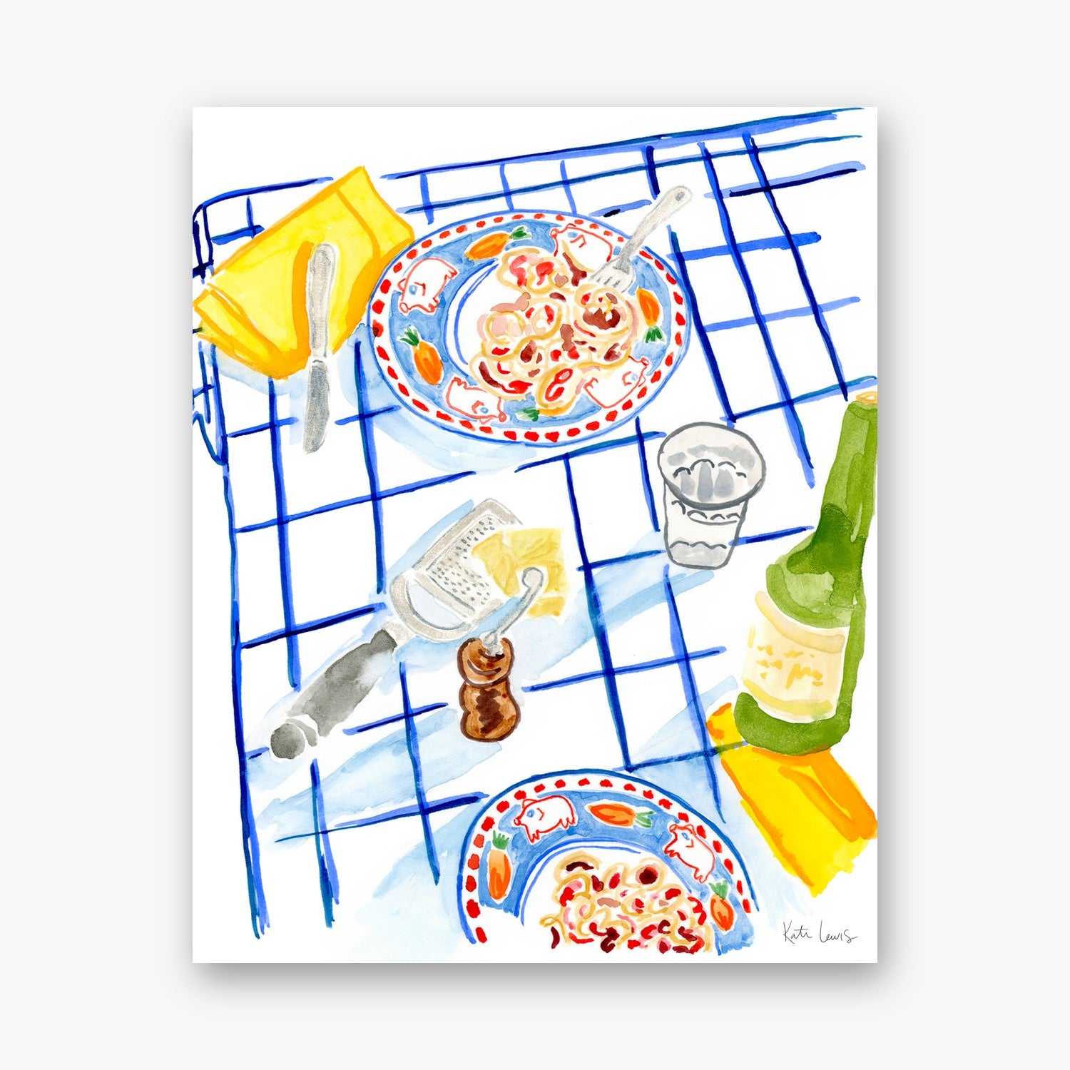 Table Scape with Blue Cloth by Kate Lewis