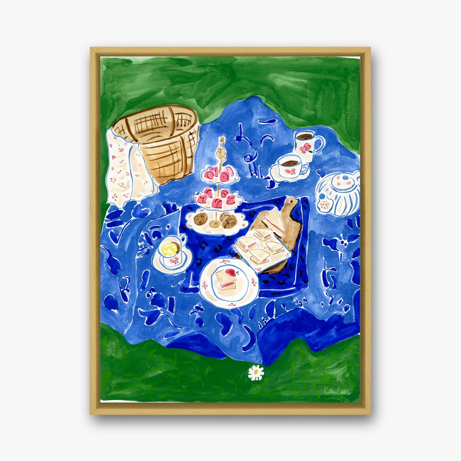 Tea on the Grass in a gold gallery float frame