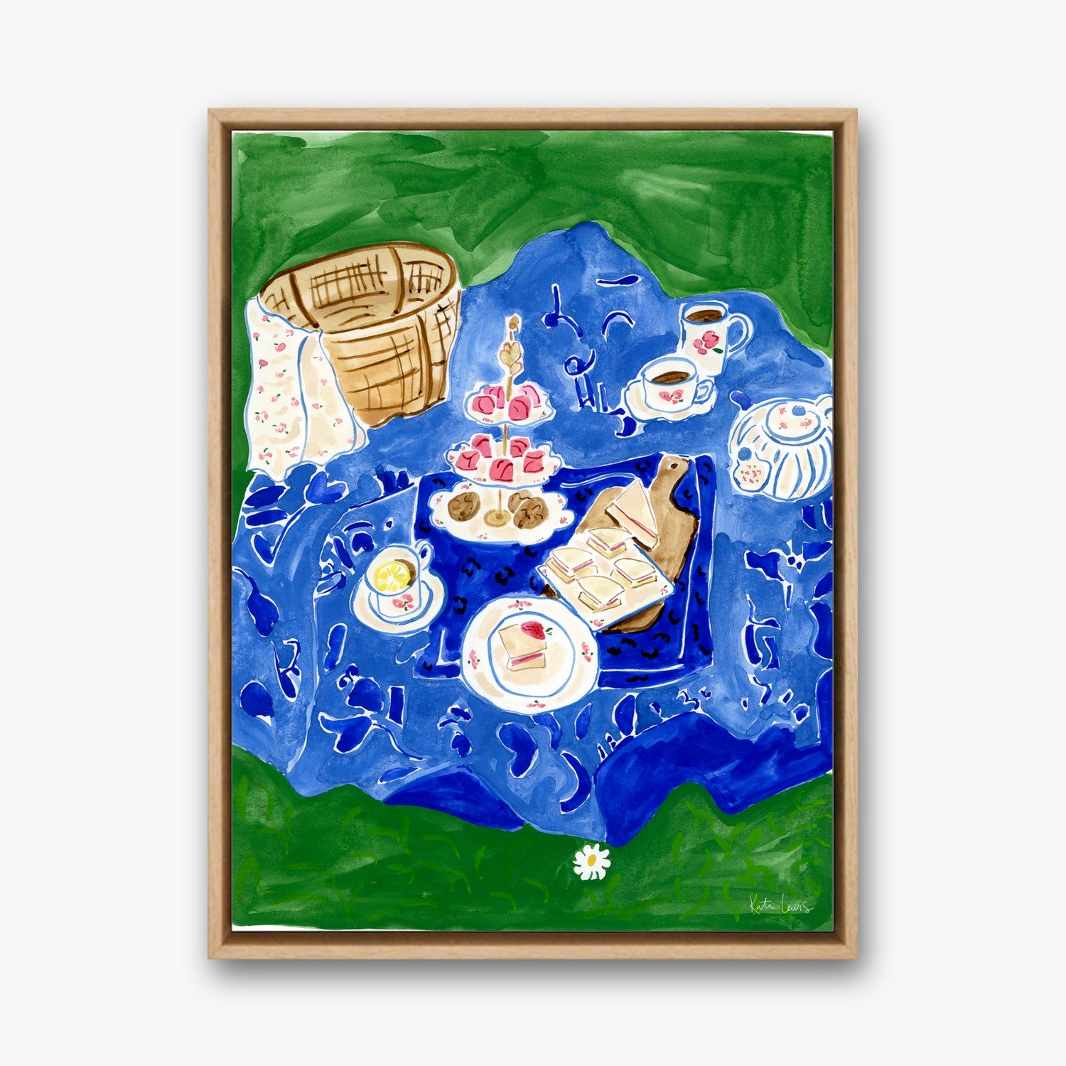 Tea on the Grass in a natural oak gallery float frame