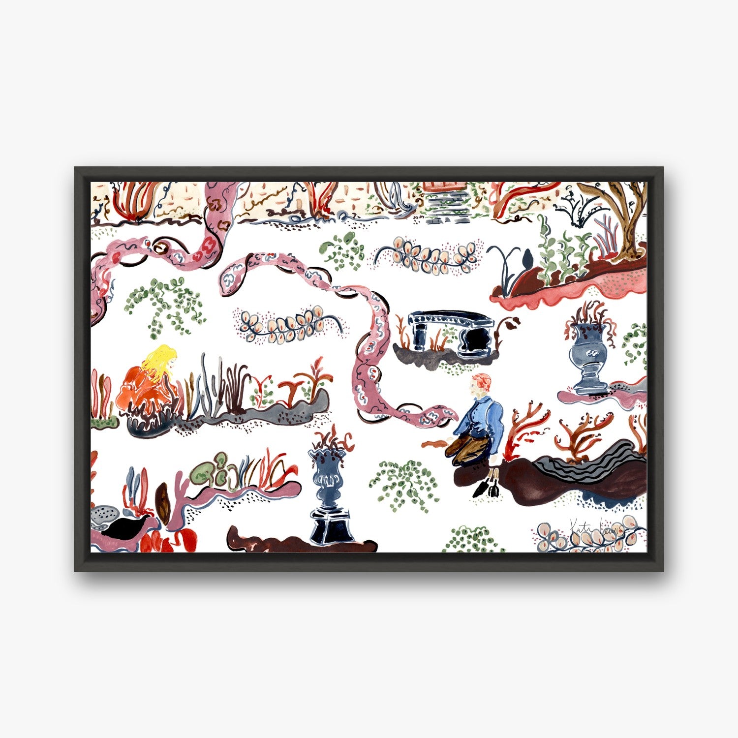 Tending the Secret Garden in a black gallery float frame