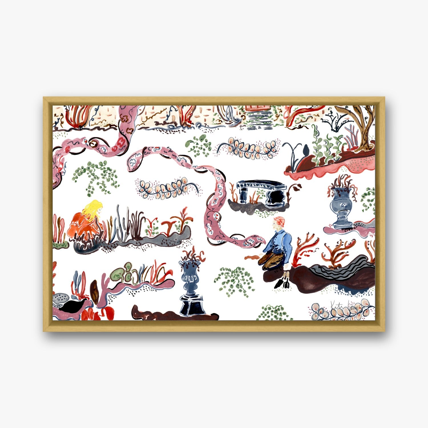 Tending the Secret Garden in a gold gallery float frame