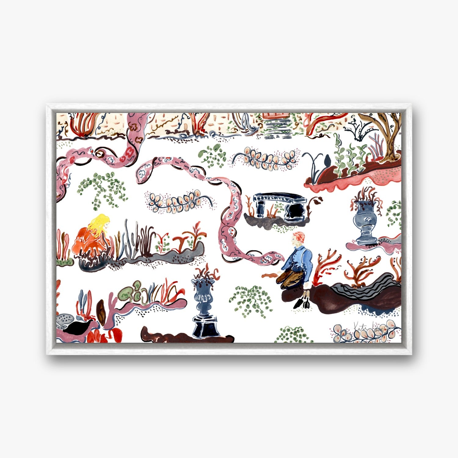 Tending the Secret Garden in a white gallery float frame