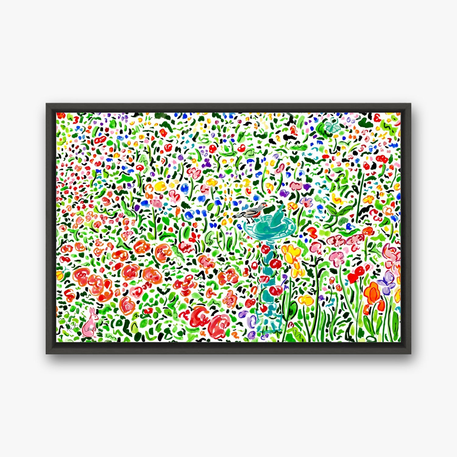 The Garden in Full Bloom in a black gallery float frame