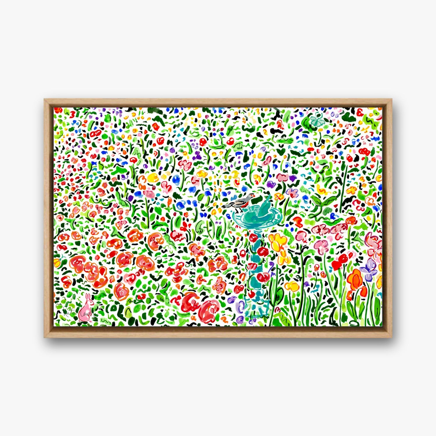 The Garden in Full Bloom in a natural oak gallery float frame