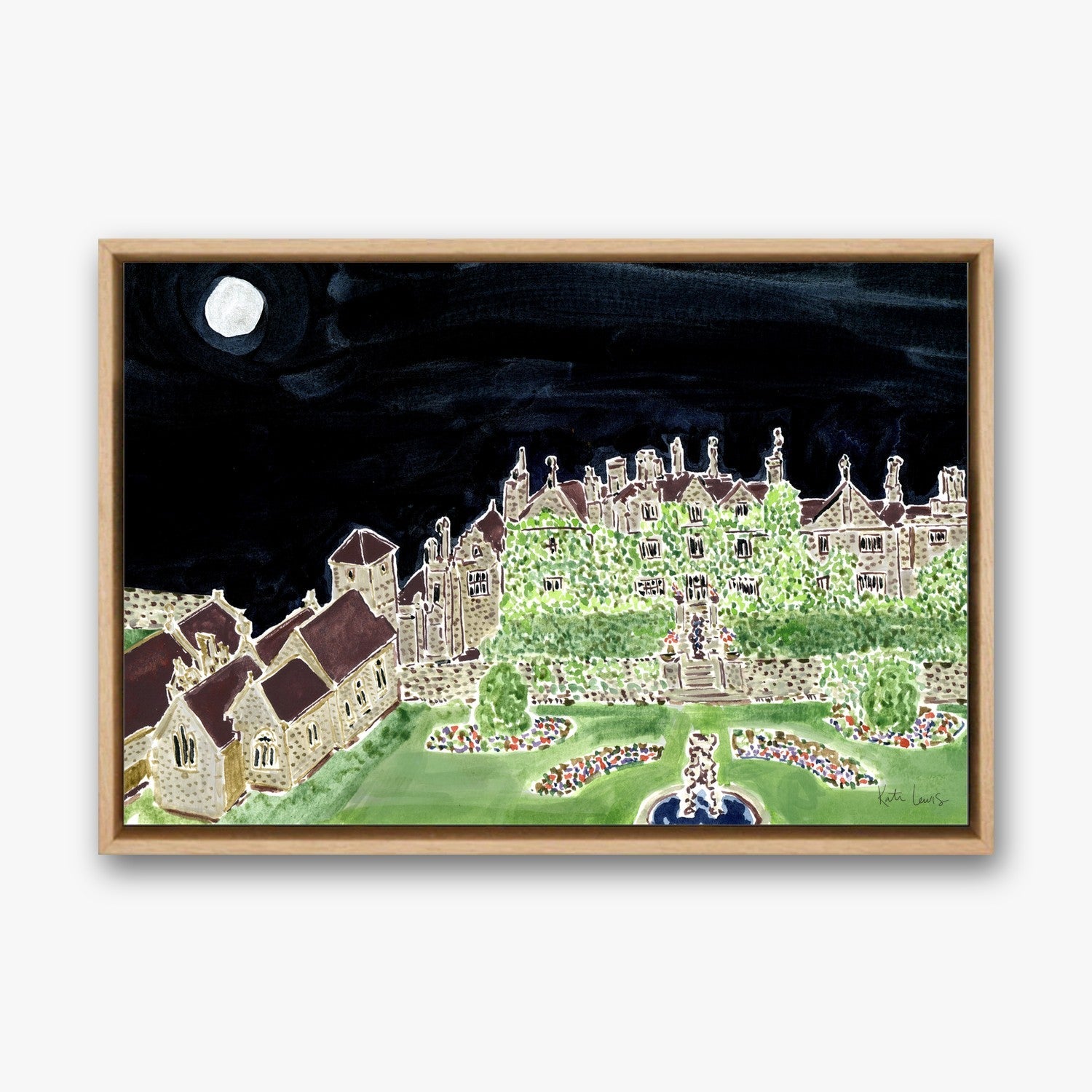 The Manor House in a Natural Oak float frame