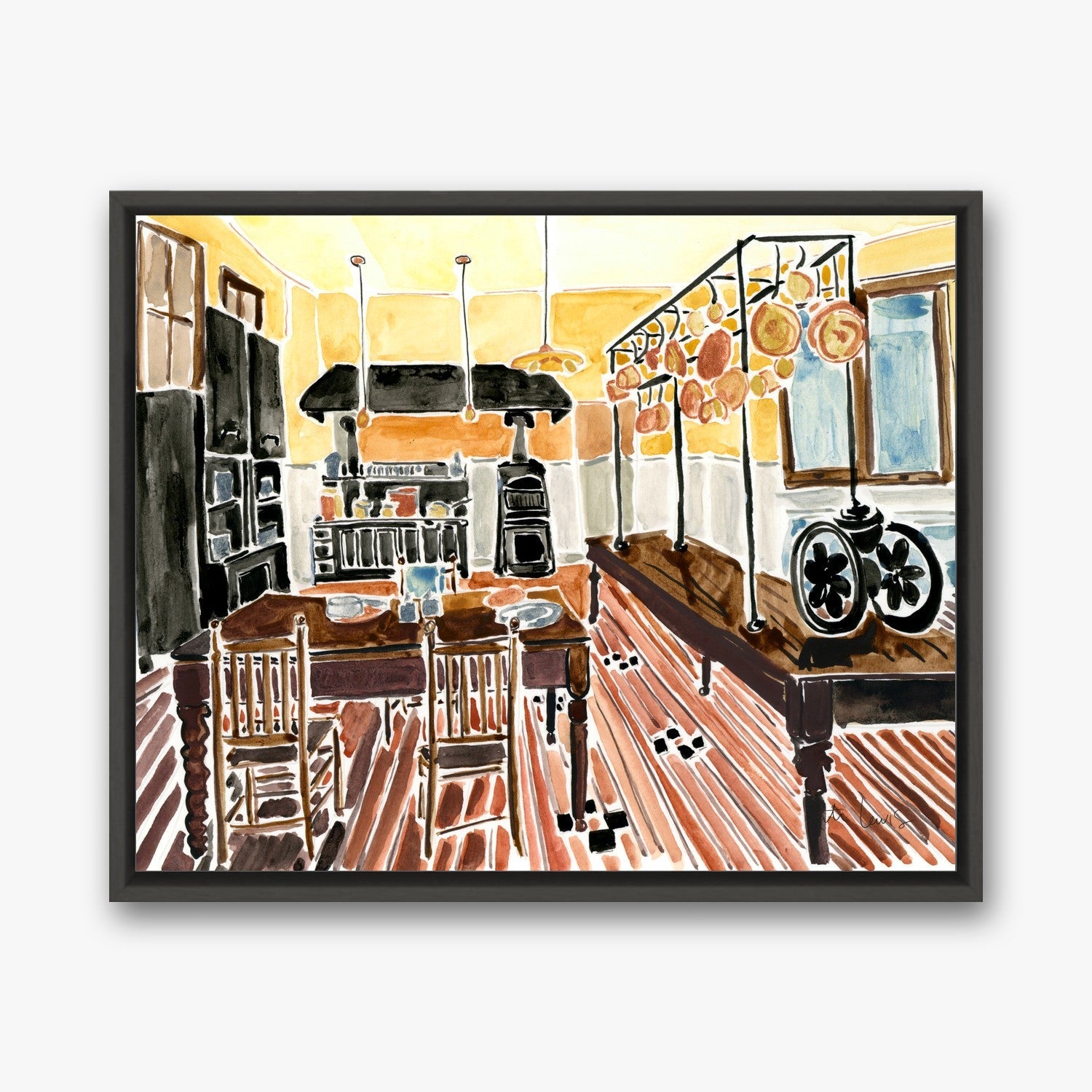 The Manor Kitchen in a black gallery float frame