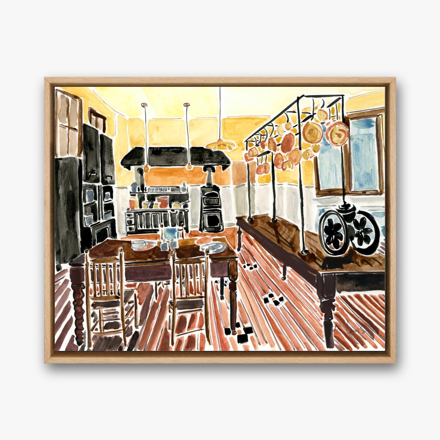 The Manor Kitchen in a natural oak gallery float frame