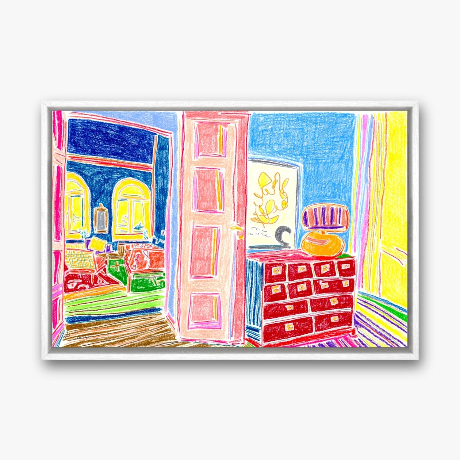 The Open Door in a White float frame