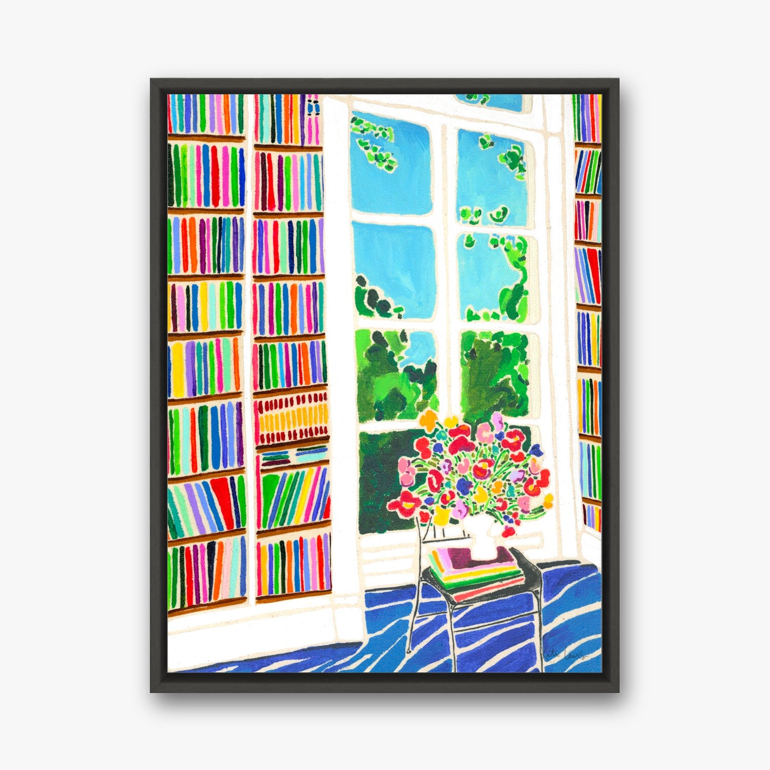 Window with Flowers by Kate Lewis in a black frame