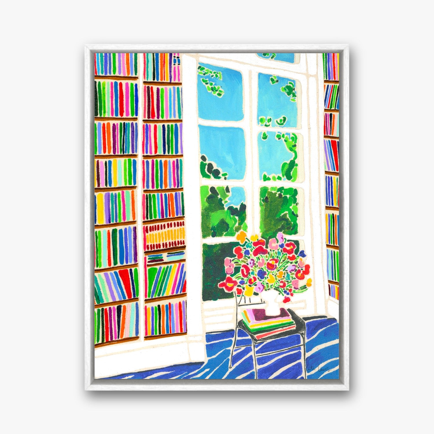 Window with Flowers by Kate Lewis in a white frame