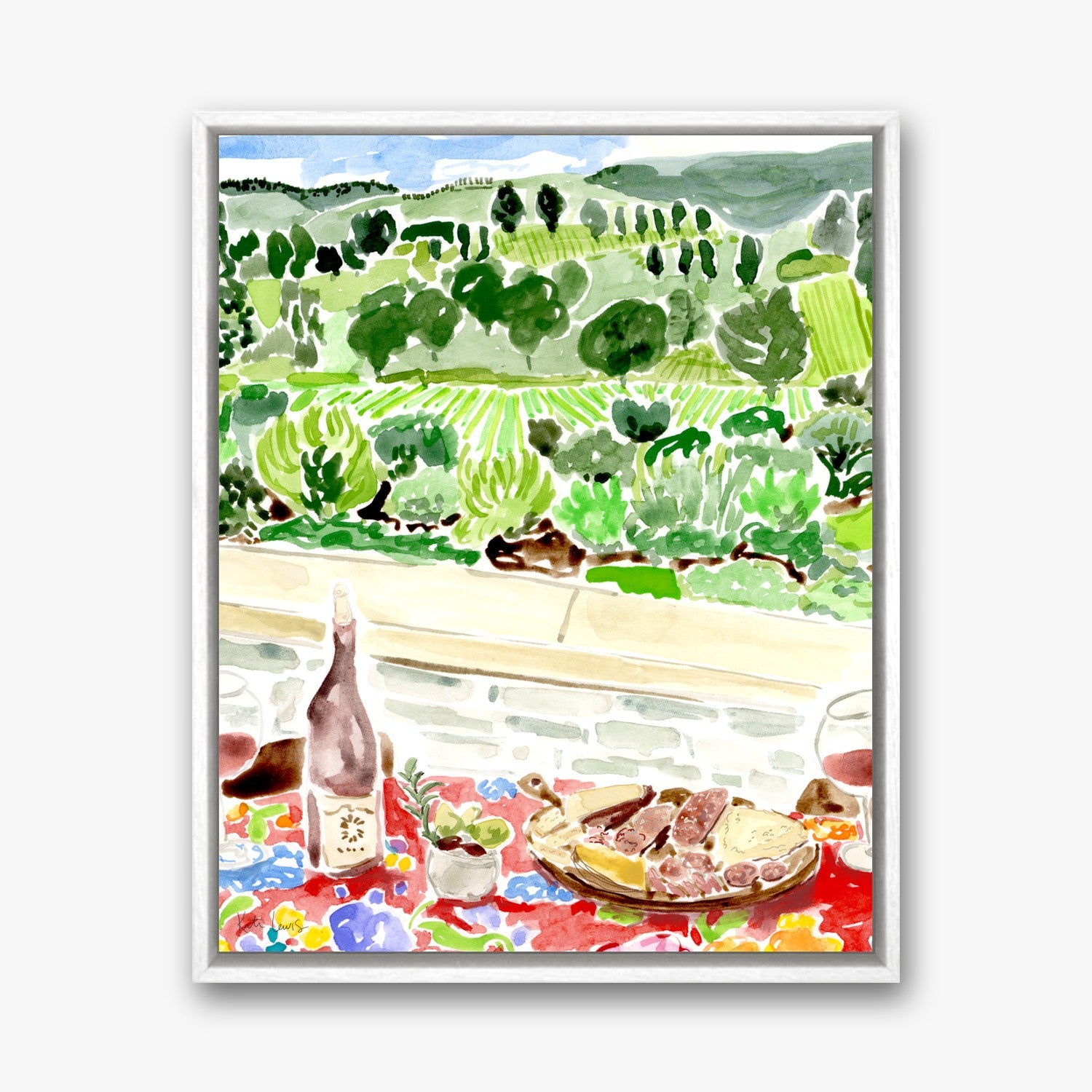 Wine and Cheese by Kate Lewis in a white frame